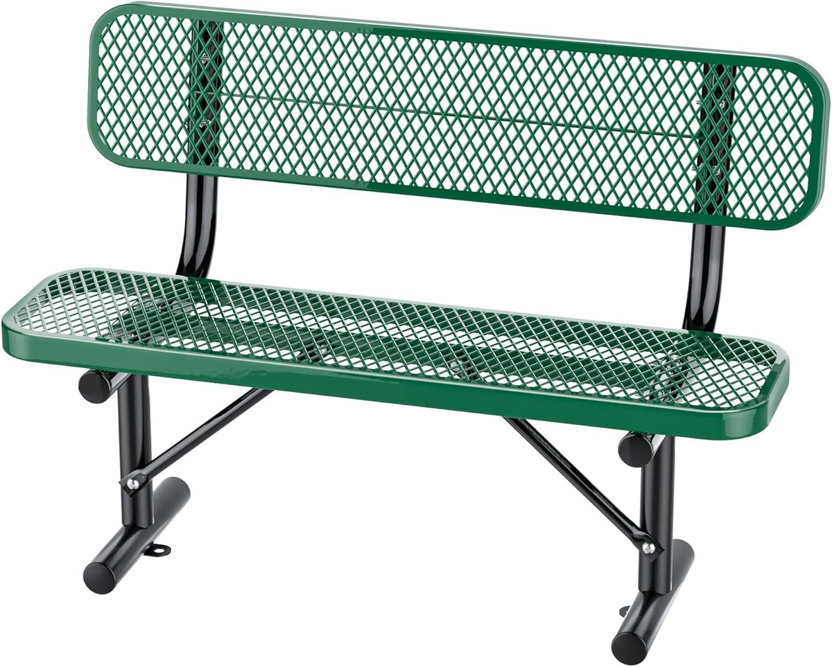 Outdoor Garden Bench, Cast Iron Metal Frame Patio Park Bench with Backrest, Portable Expanded Metal Black Bench, Commercial-Grade Outdoor Seating for Lawn, Patio, Park, Yard, Garden (Green, 4FT/48'')