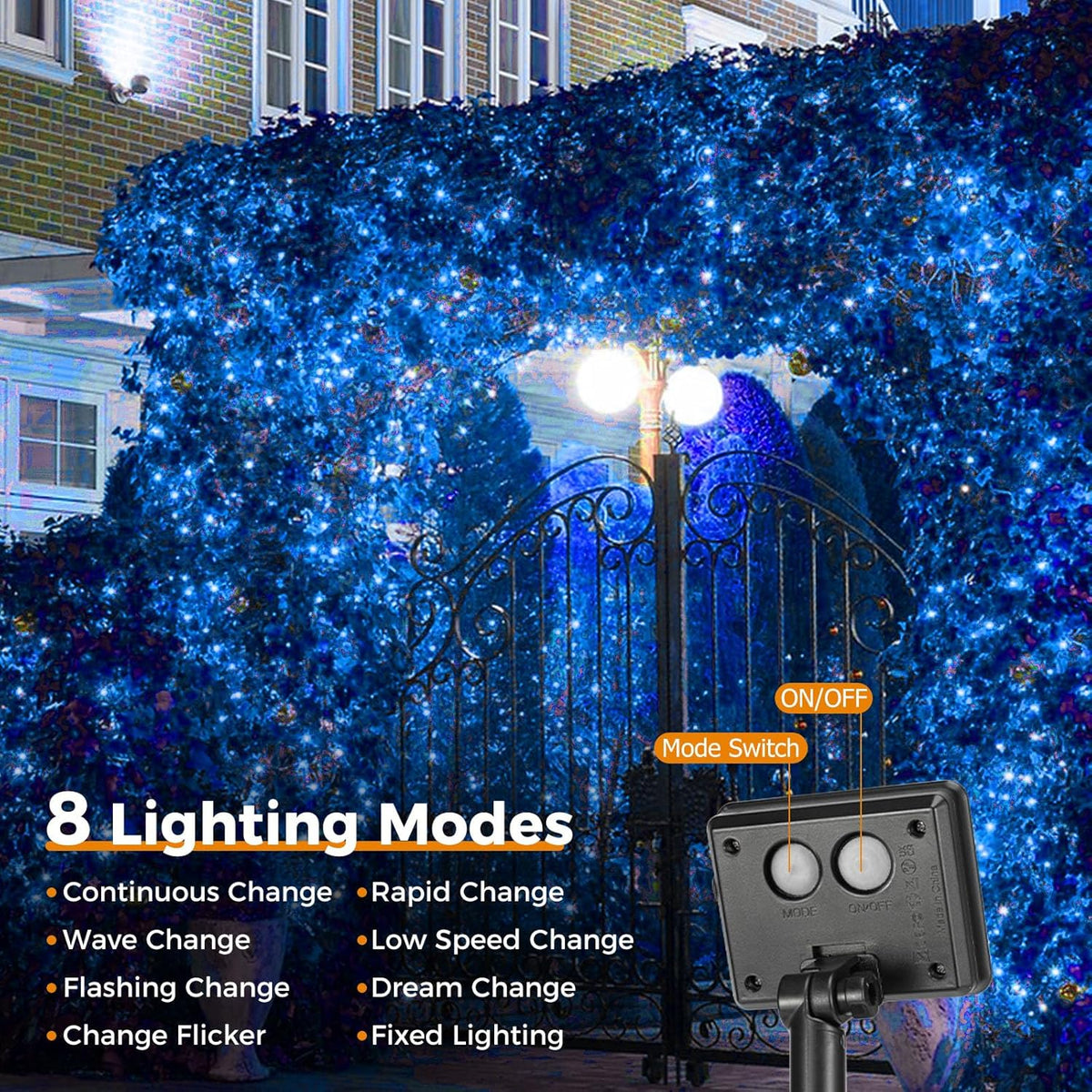 4 Pack Solar String Lights for Outside - 320LED 132FT Solar Fairy Lights Outdoor Waterproof 8 Modes, Copper Wire Solar Powered Twinkle Lights for Tree Garden Christmas Wedding Party Decor, Blue