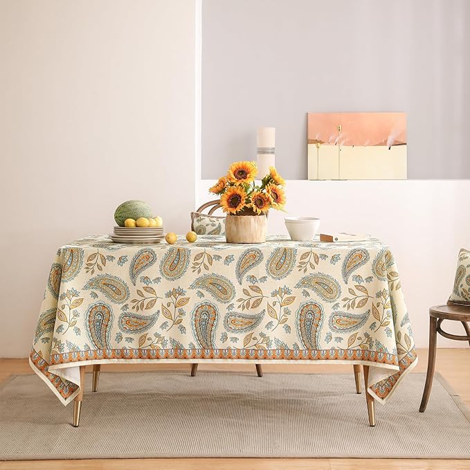 patdrea Designer French Vintage Small Square Table Cloth,Italian Floral Wrinkle Free Tablecloth,Home Table Cover Decor for Kitchen Dining,Christmas,Tea Party,Thanksgiving,55"x55"-Lysaniya