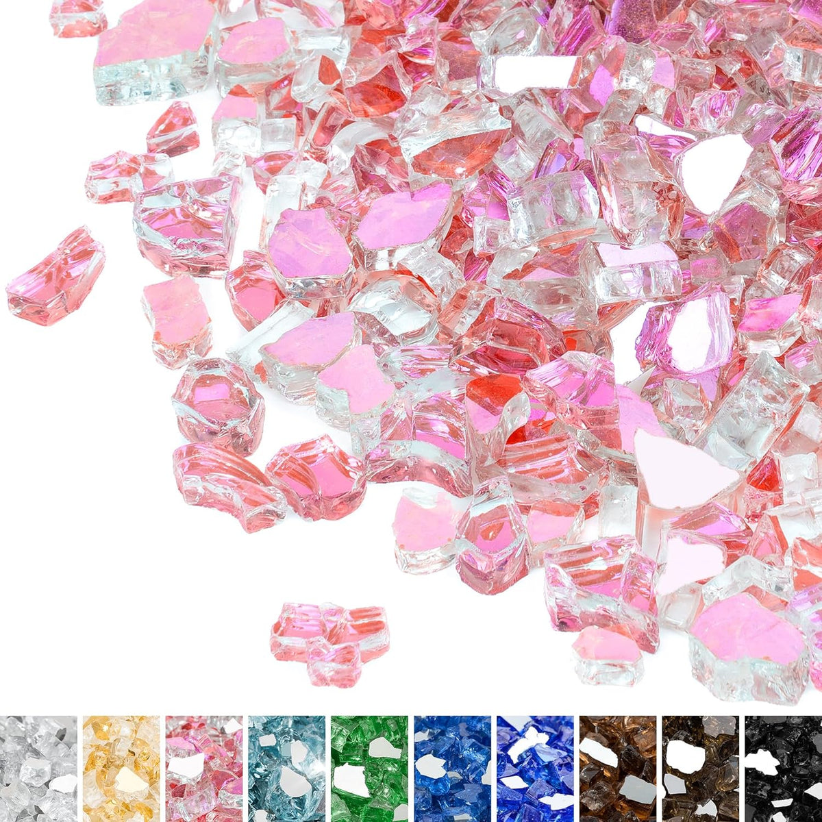 Mr. Fireglass 10 Pounds Fire Glass - 1/4 Inch High Luster Reflective Tempered Glass Rocks for Fireplace Fire Pit Table and Landscaping, Rose Gold