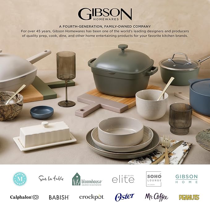 Gibson Elite Matisse 16-Piece Double Bowl Dinnerware Set, Service for 4 – Green Stoneware Plates and Bowls