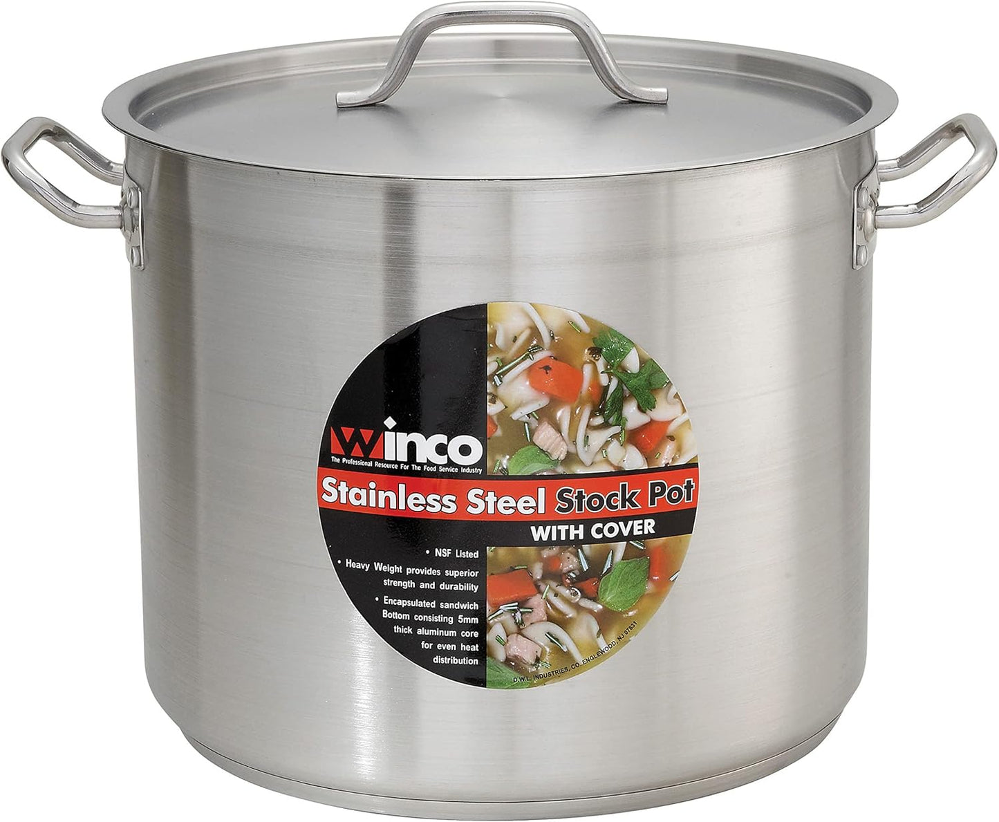 Winco Heavy-Duty Stainless Steel Stock Pot with Cover, 12 Quart