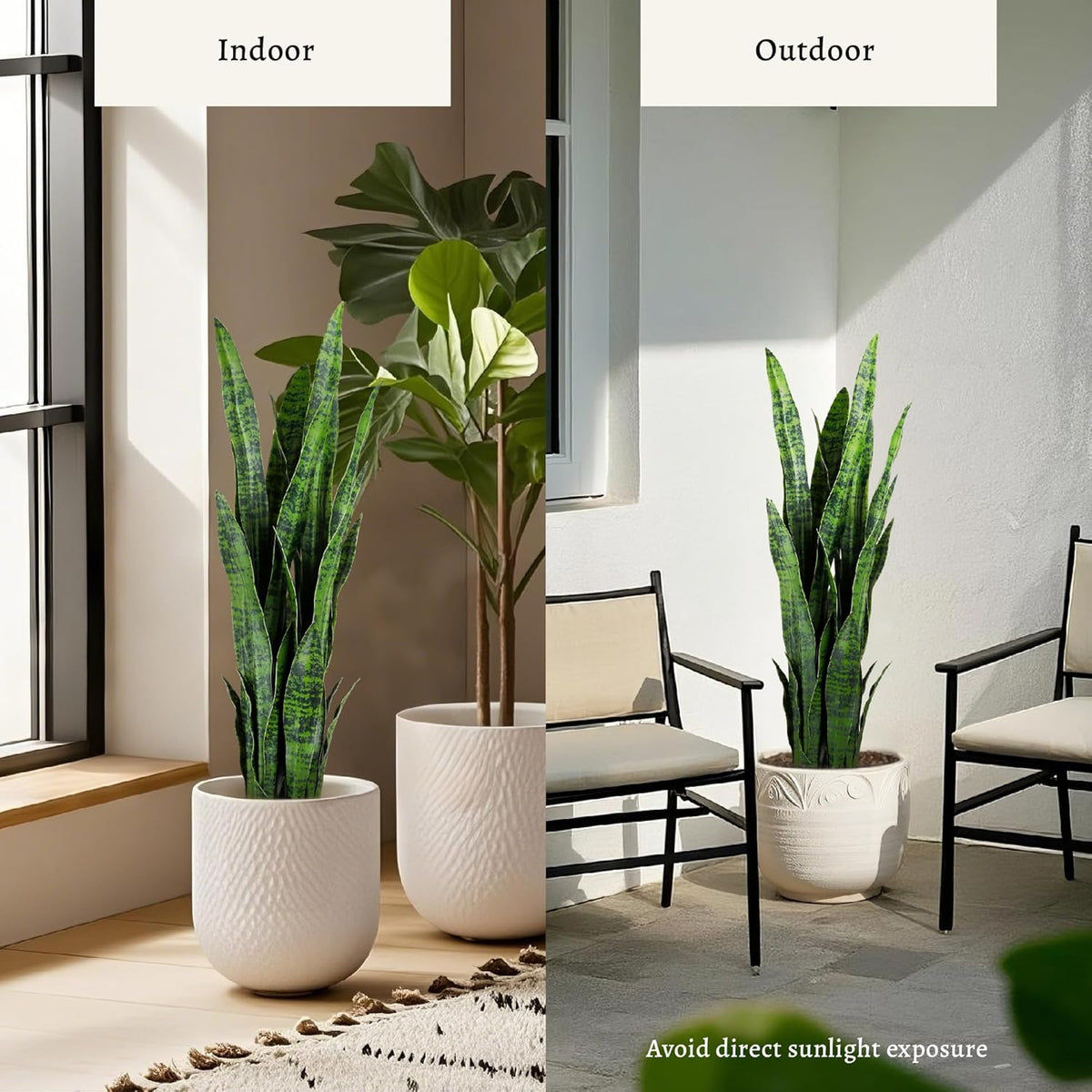 KOL 3ft Artificial Snake Plant, Fake Sansevieria Potted Plants, 32 Thick Lifelike Faux Leaves, Indoor Home Office Decor, Mother-in-Law Tongue Houseplant, 35in, Green