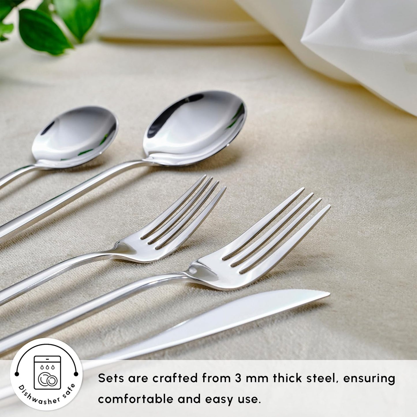 Karaca Orion 30-Piece Cutlery Set for 6 People - 18/10 Stainless Steel Set, Tableware Flatware Silverware Set with Knife Fork Spoon Set, Mixed & Luxury Cutlery Set, Platinum