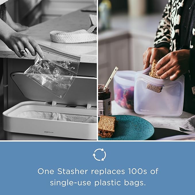 Stasher Silicone Reusable Food Storage Bags, 4-Pack, Reusable Freezer Bags, Microwave, Dishwasher, Oven Safe, Sous Vide, Premium Lunch Containers, Eco Friendly, Food-safe Silicone Snack Bag, Sea Spray | Reusable Food Bag