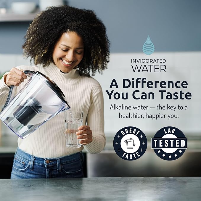Invigorated Water NSF Alkaline Water Filtration Bundle – High pH Filter Pitcher + 3 PH001 Ultra Replacement Filter – BPA-Free, Multi-Stage Filtration, Long-Lasting, Sustainable Hydration Solution