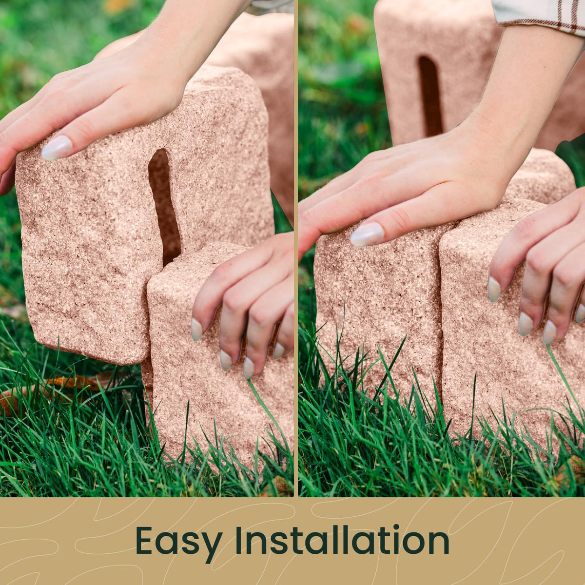 Beuta Landscape Edging | Garden Edging Border | Faux Stone Blocks for Lawn Edging, Flower Beds & Yard Edging – 4 Pack | Each Section Has 6 Blocks 48" L x 4" W x 6.5" H | 8 Spikes | Sandstone