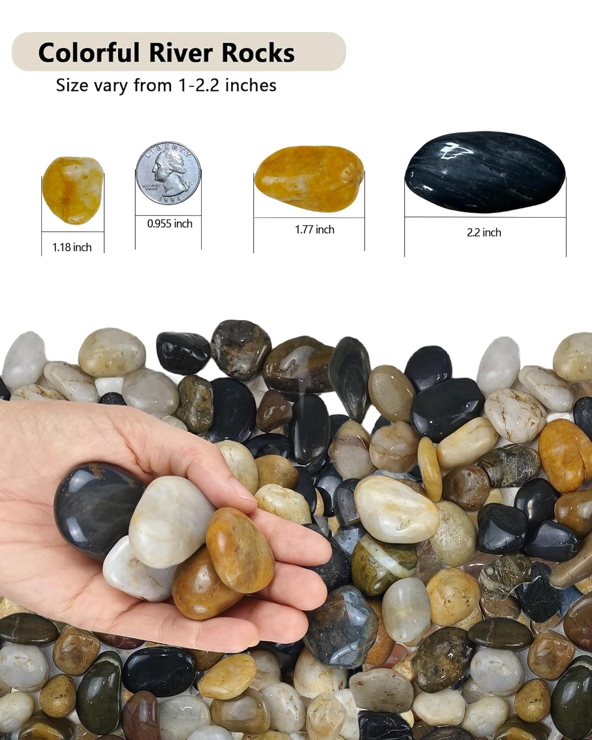15LB Natural River Rocks for Plants, 1-2.2'' Mixed Color Decorative Pebbles for Garden Landscaping, Polished River Stone for Outdoor Decor