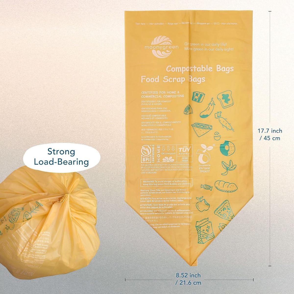Compost Bags, Trash Bags 3 Gallon, Extra Thick, US BPI ASTM D6400 Certified Compostable Food Scrap Kitchen Waste Bags, 100 Count