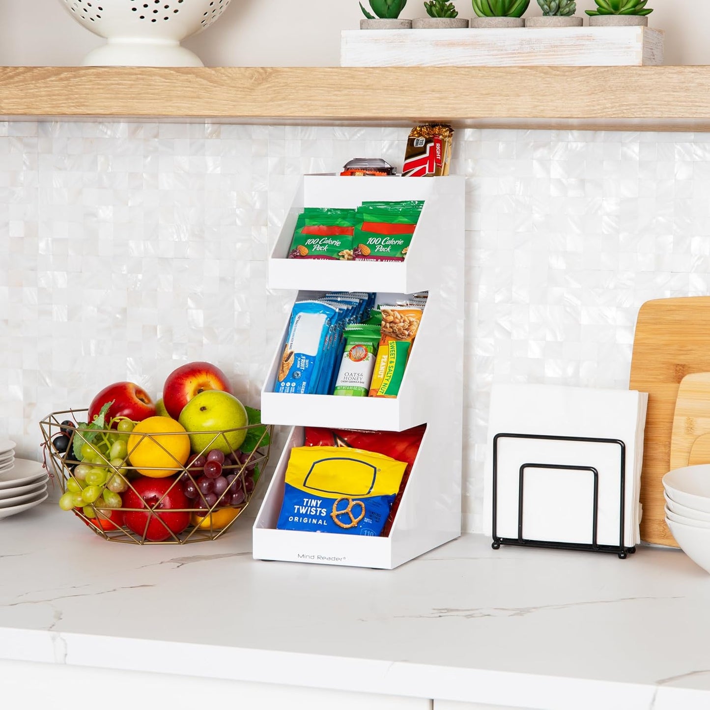 Mind Reader Coffee Tea Utensil and Condiment Station, Countertop Organizer, Coffee Bar, Kitchen, 6" L x 9" W x 16" H, White (Pack of 2)