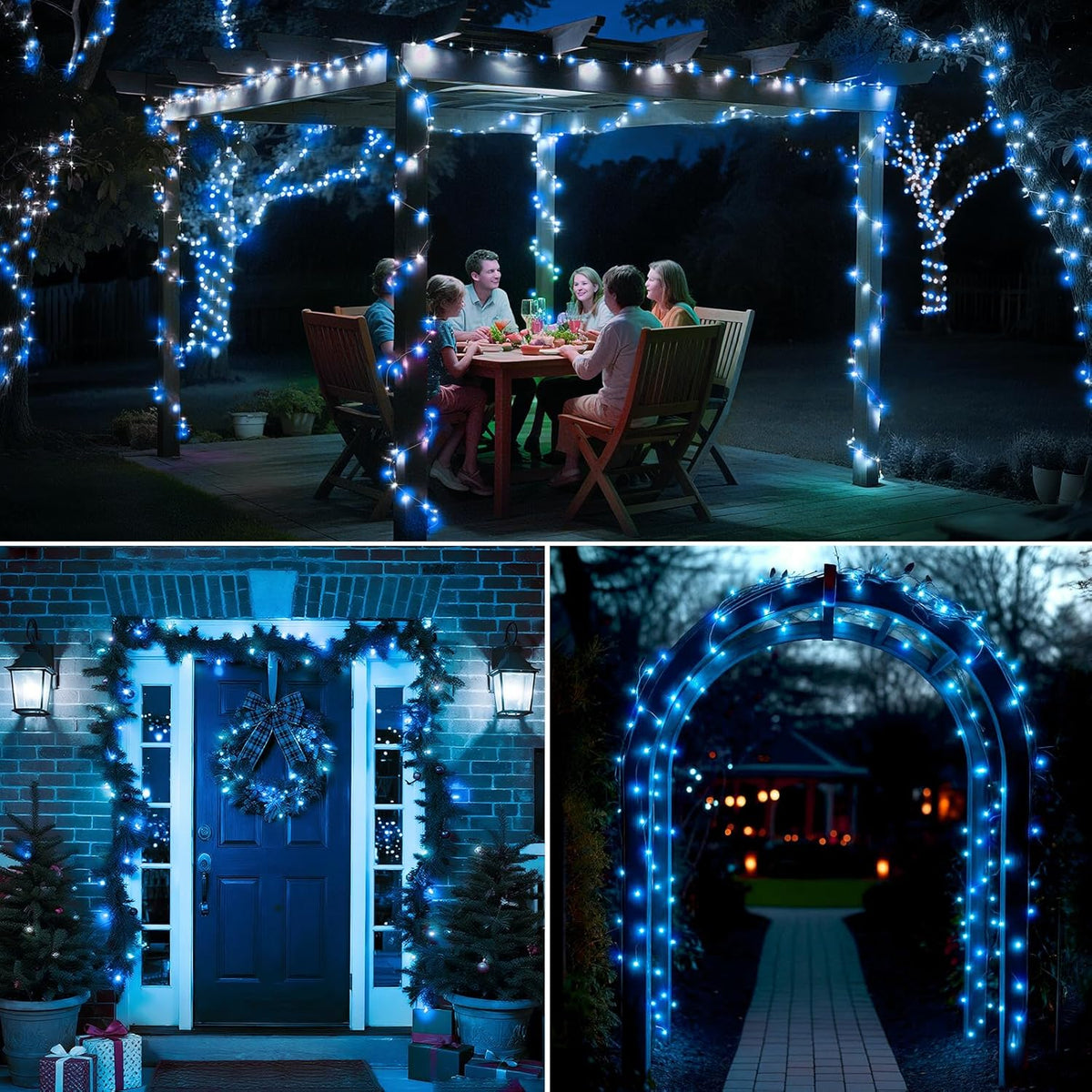 2 Pack Solar String Lights Outdoor - 160LED 66FT Solar Fairy Lights Waterproof 8 Modes, Copper Wire Solar Powered Twinkle Lights for Outside Tree Garden Christmas Wedding Party Decor (Blue White)