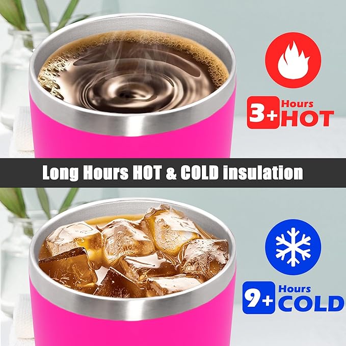 20 oz Tumbler Coffee Travel Tumblers Bulk with Lid Stainless Steel Double Wall Vacuum Insulated Mug Powder Coated Cups fit Car Cupholder for Hot and Cold - Hot Pink, 12Pack