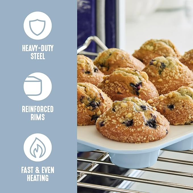 GreenLife 12-Cup Muffin Pan, PFAS-Free Healthy Nonstick Baking Tray, 11.4" x 1.9" x 15.9", Durable Ceramic Bakeware, Cupcakes, Egg Bites, Tarts, Brownies, Blue Haze