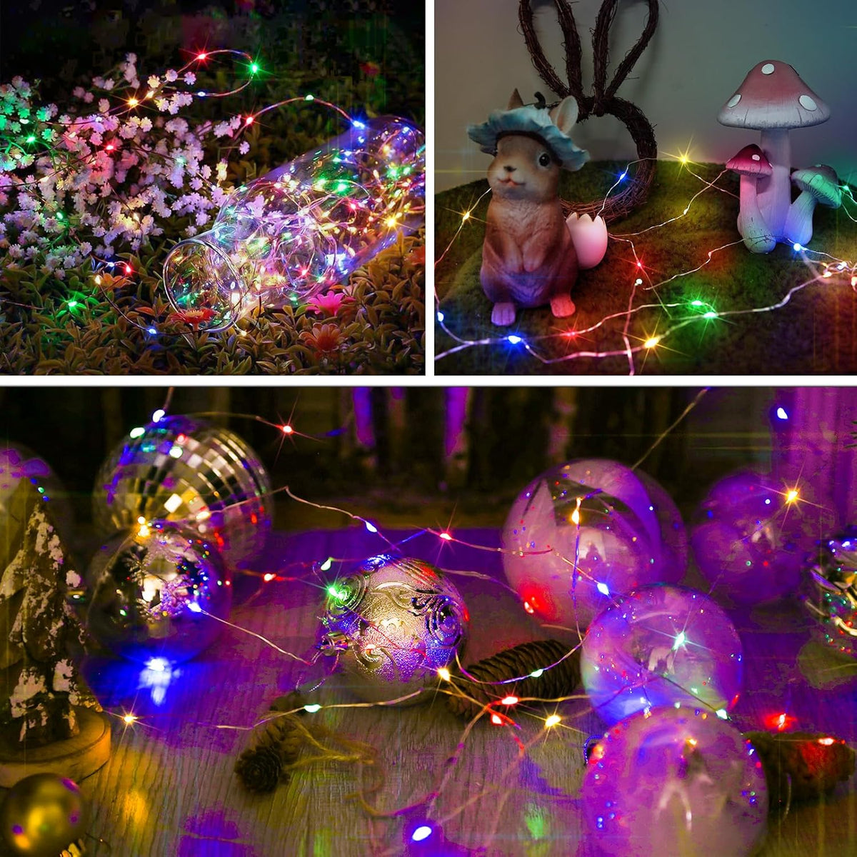 suddus 2 Pack 33ft Solar Fairy String Lights Small, 100 Led Multicolor Solar Fairy Lights Outdoor, Solar Christmas Lights Copper Wire for Trees Garden Patio