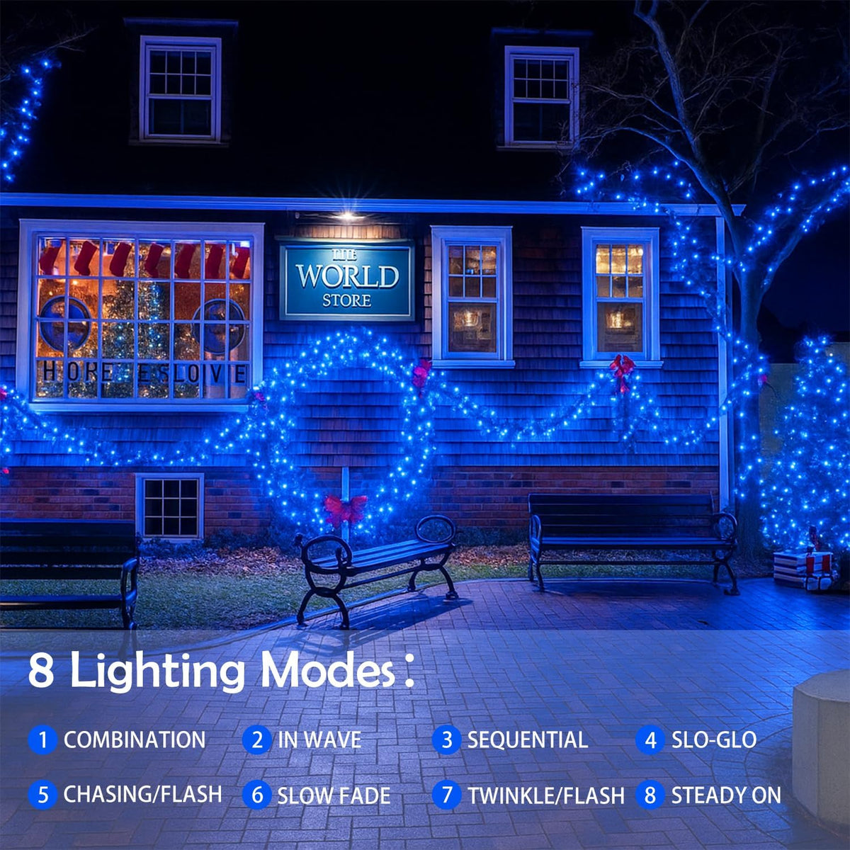 4 Pack 180FT Solar Christmas Lights Outdoor Waterproof, Super Bright 320 LED Solar String Lights with 8 Lighting Modes, Green Wire Twinkle Tree Light for Outside Xmas Party Decorations (Blue)