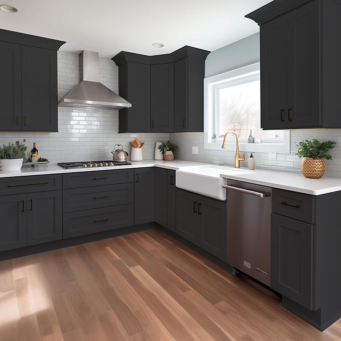 Wall-Mounted Cabinet – Solid Wood Shaker Style Medicine Cabinet with Adjustable Shelves & Soft-Close Doors for Bathroom, Kitchen, and Office Storage (Charcoal Black, 36" W x 12" D x 30" H)