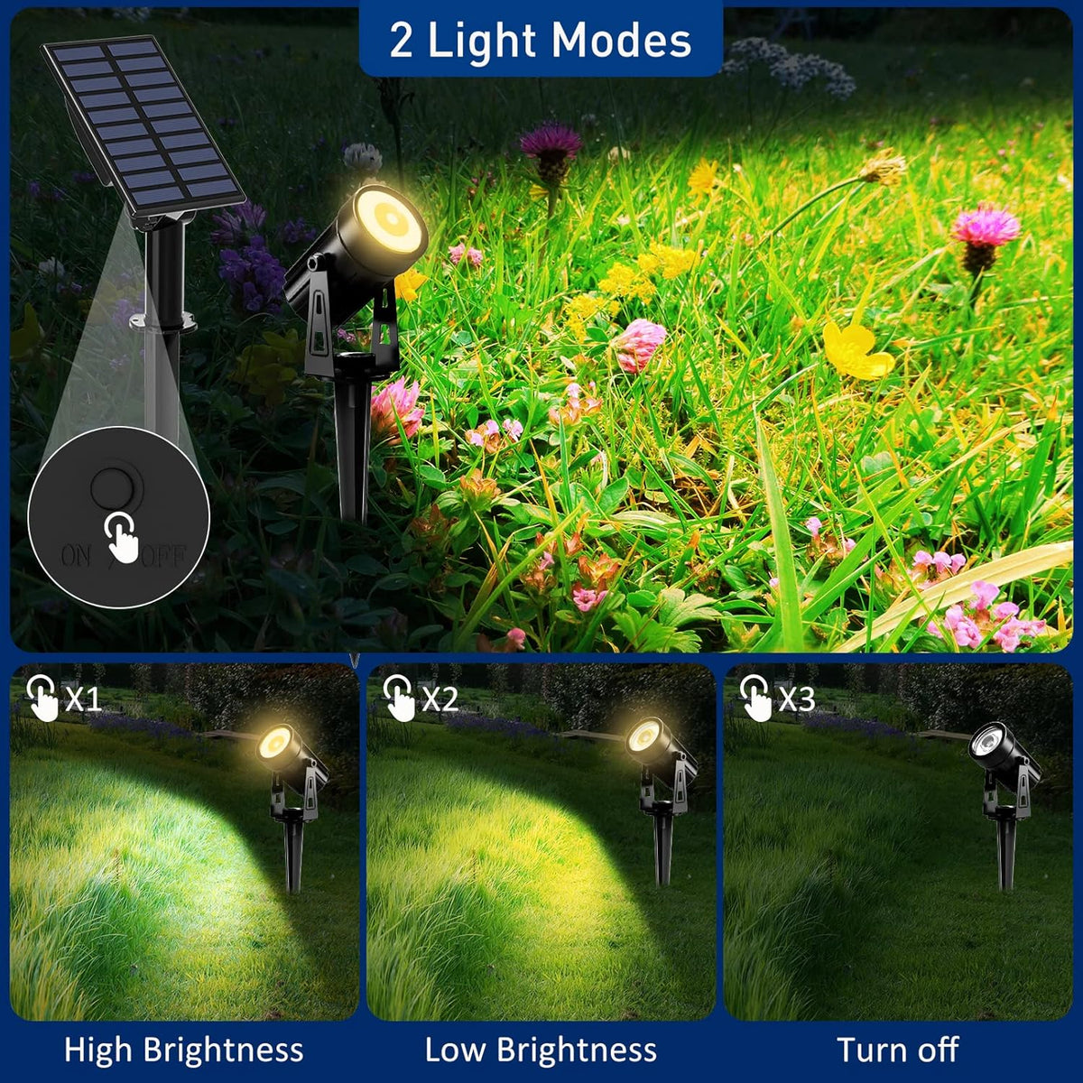 T-SUNUS Halloween Solar Landscape Spotlights, Garden Spot Light IP65 Waterproof 9.8ft Cable, 2000mAh Separated Panel, Auto On/Off for Christmas Tree Flag Driveway Pathway Pool Area Warm White 3000K