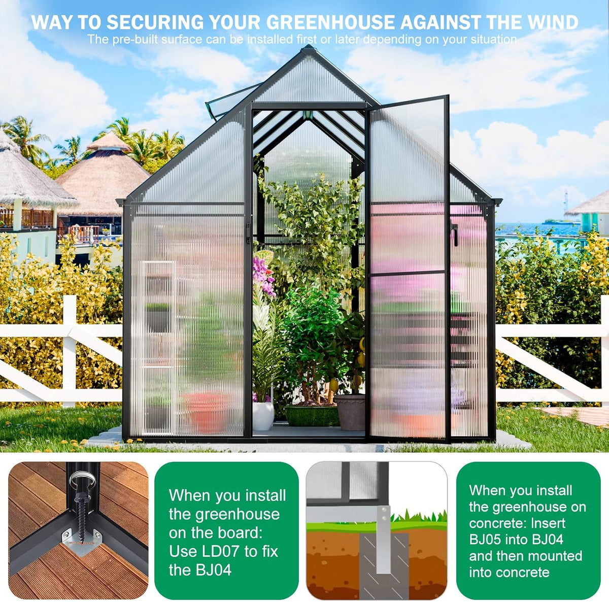 Polycarbonate Greenhouse, 8.2x6.2 FT Easy Assembly Aluminum Heavy Duty Greenhouses for Outdoors w/ Window, Swing Door, Walk-in Green House for Sunroom,Outside, Backyard, Garden, Black