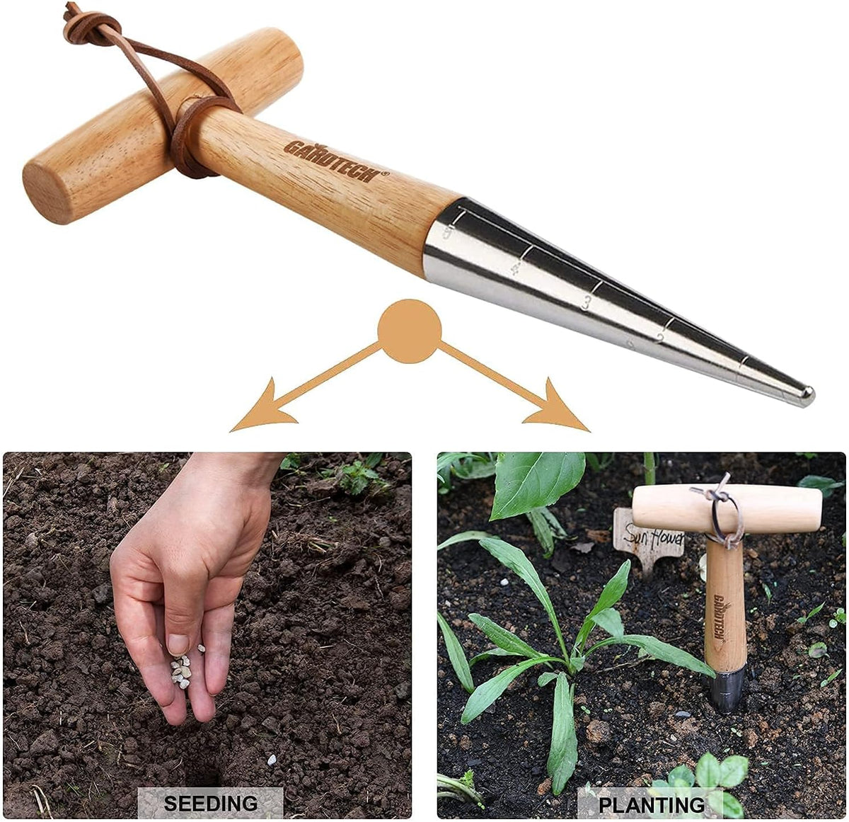 Gardtech Garden Tool Set, Made by Real Ash Wood Handle and Thicken Stainless Steel- 3 Pcs Including Garden Hand Trowel, Transplant, Cultivator-Gardening Gifts for Gardener