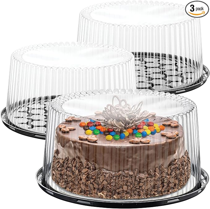 10-11" Plastic Disposable Cake Containers Carriers with Dome Lids and Cake Boards | 3 Round Cake Carriers for Transport | Clear Bundt Cake Boxes/Cover | 2-3 Layer Cake Holder Display Containers