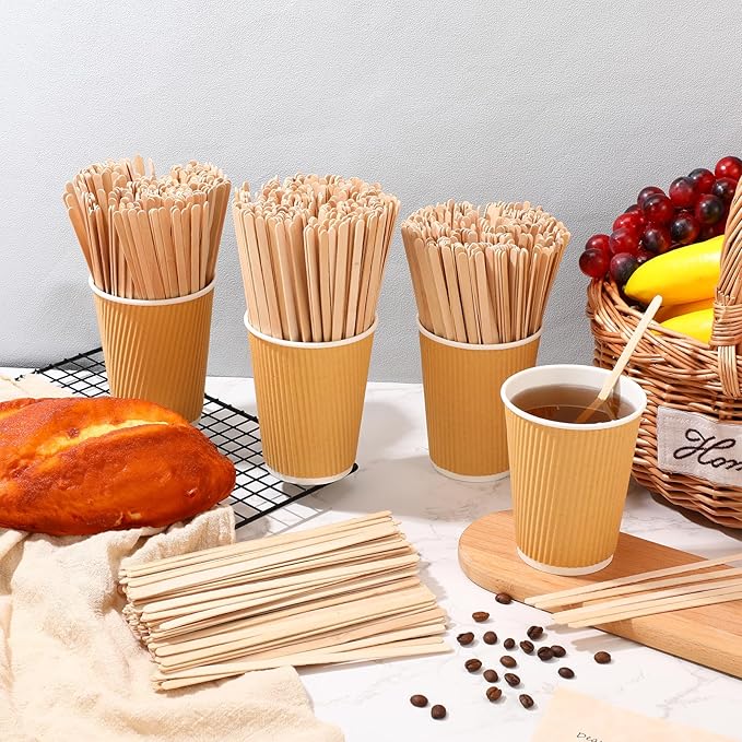 Meanplan 4000 Pack Birch Wood Coffee Stir Sticks 7.5 Inch Disposable Wooden Coffee Stirrers Bulk Long Tea Stirring Stick Round End Swizzle Beverage Mixer for Cocktail Hot Chocolate Drink Summer