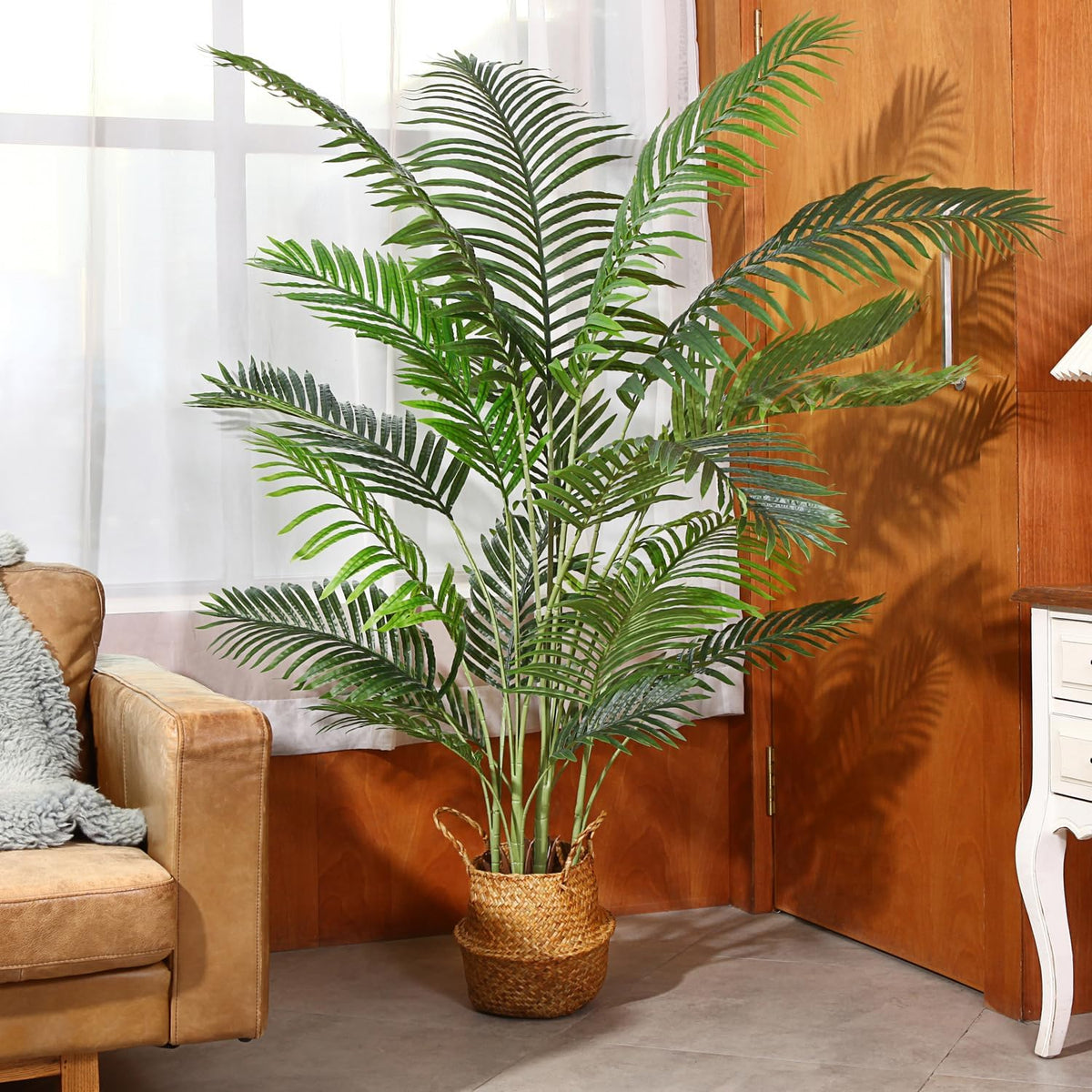 Fopamtri Artificial Areca Palm Tree 6 Foot UV Resistant Fake Palm Plant with 20 Trunks Potted Faux Tree for Indoor or Outdoor Decoration Silk Dypsis Lutescens Plants for Home Office, Set of 2