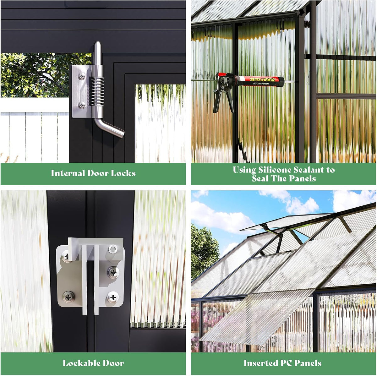 Amerlife 6x10x6.3 FT Ft Polycarbonate Greenhouse for Outdoors, Walk-in Design with Aluminum Frame, 2 Windows and Swing Door, Heavy-Duty Greenhouse Construction for Garden, Black