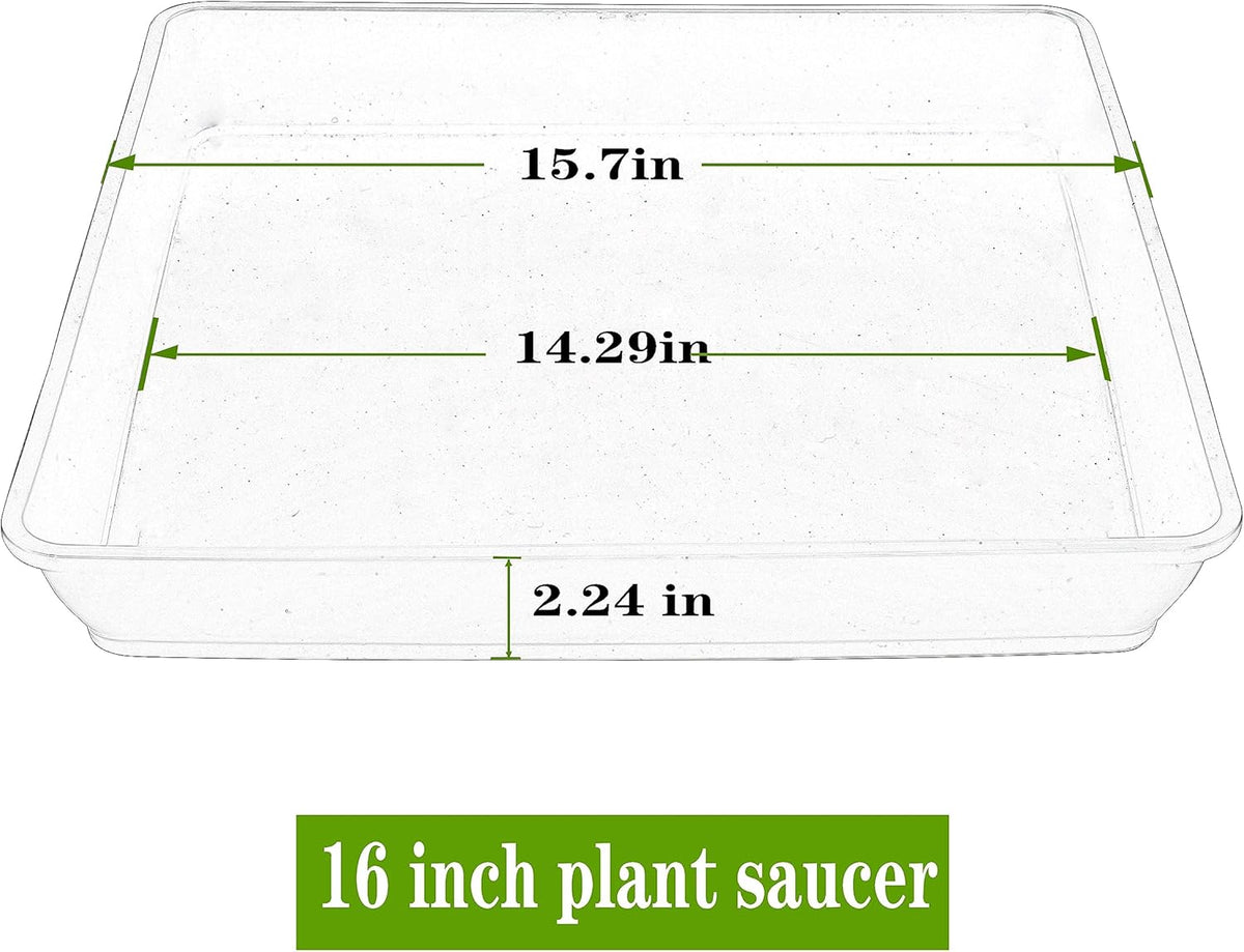 4 Pack Square Plant Saucer 16 Inch, Large Plant Trays for Pots, Heavy Plastic Plant Saucer,Deep Heavy Duty Plant Pot Saucers, Planters for Indoors and Outdoors Plants.