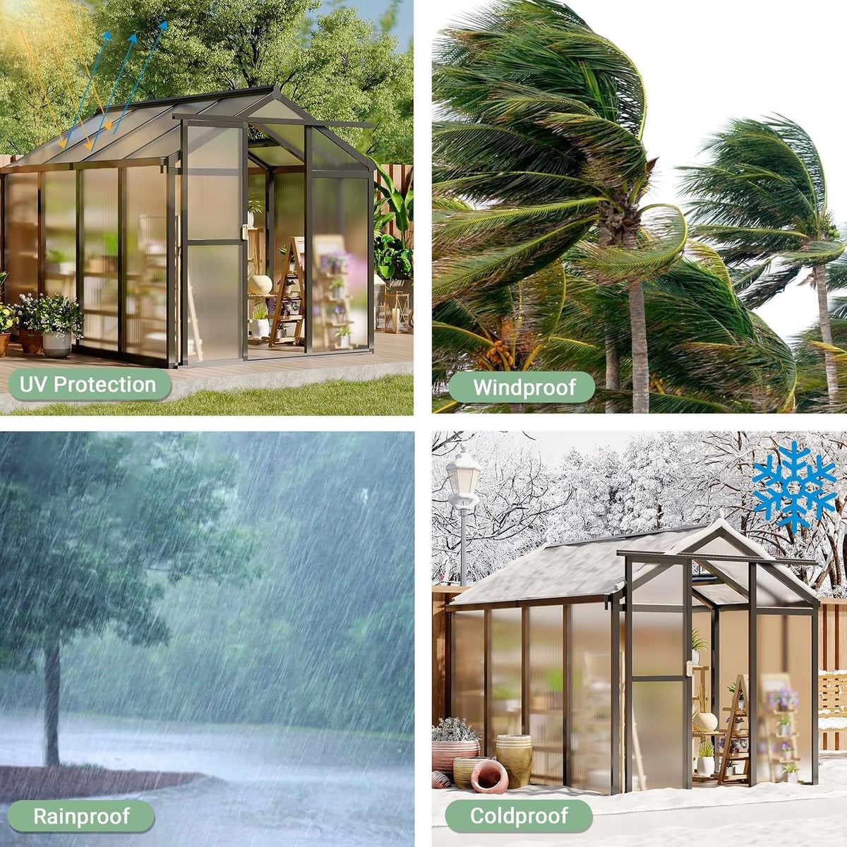 6 x 8 FT Greenhouse, Greenhouses for Outside, Polycarbonate Greenhouse with Aluminum Frame, Lockable Door and Ajustable Roof Vent for Backyard, Green Houses for Outside Garden Backyard, Patio