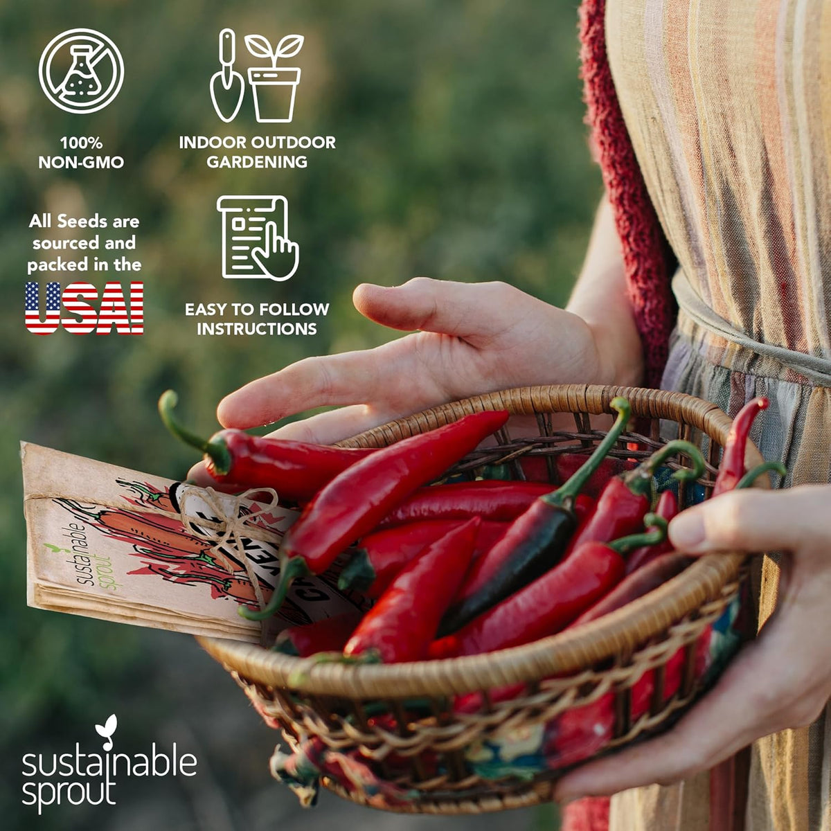 Hot Pepper Seeds for Planting - 7 Heirloom Chili Pepper Seeds Variety Packets Garden Seeds for Planting Cayenne Anaheim Hungarian Wax Pepper Habanero Serrano Poblano, & Jalapeno by Sustainable Sprout