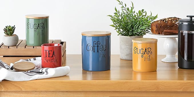 DII Kitchen Accessories Retro Collection, Ceramics, Canister Set, Blue, 3 Piece