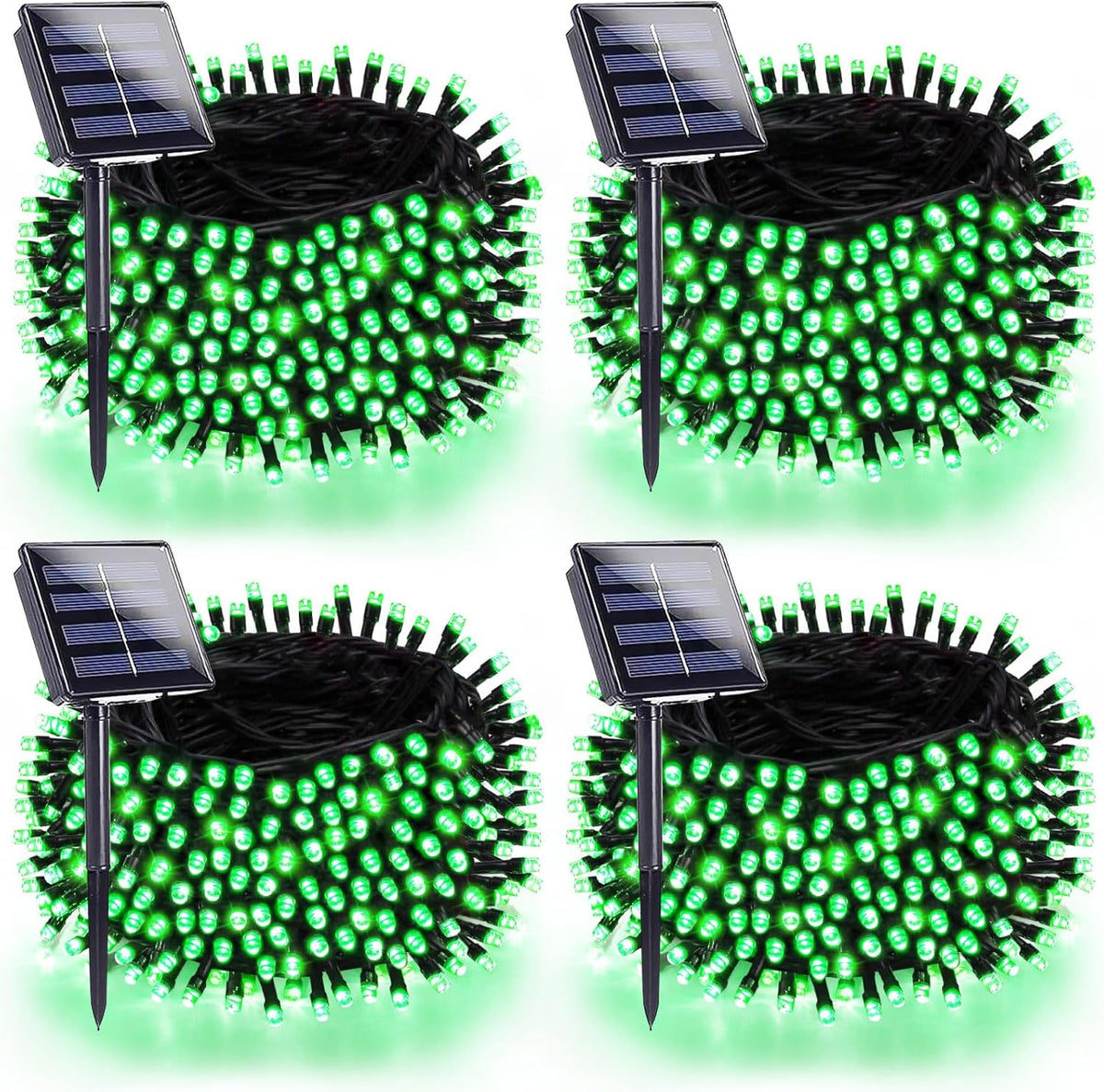 4 Pack 180FT Solar Halloween Lights Outdoor Waterproof, Super Bright 320 LED Solar String Lights with 8 Lighting Modes, Green Wire Twinkle Tree Light for Outside Xmas Party Decorations (Green)