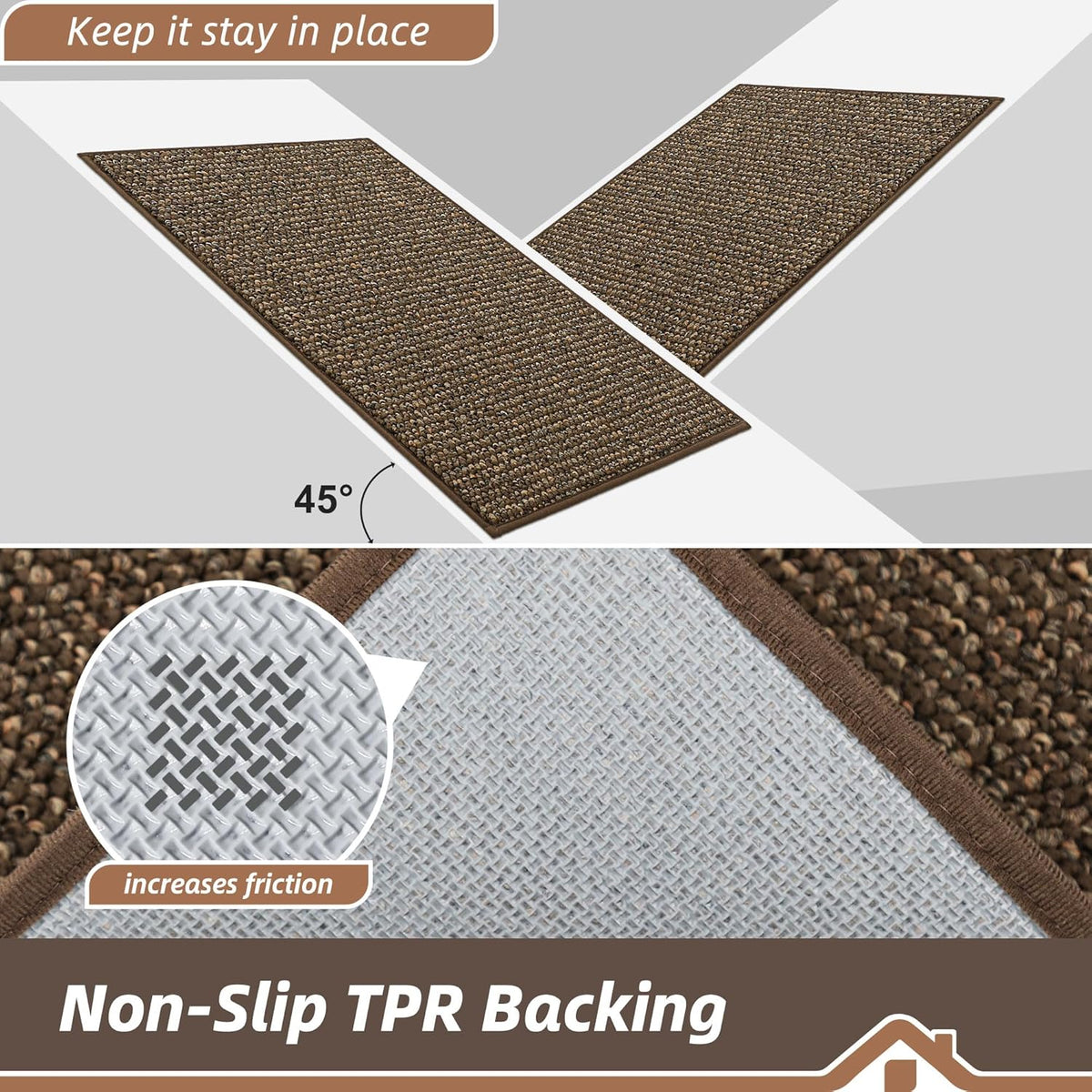 BEQHAUSE Kitchen Rugs 20"x32", Non-Slip Kitchen Mats for Floor, Super Absorbent and Stain Resistant Kitchen Rugs, Machine Washable Rugs for Kitchen, Hallway, Laundry & Sink, Brown