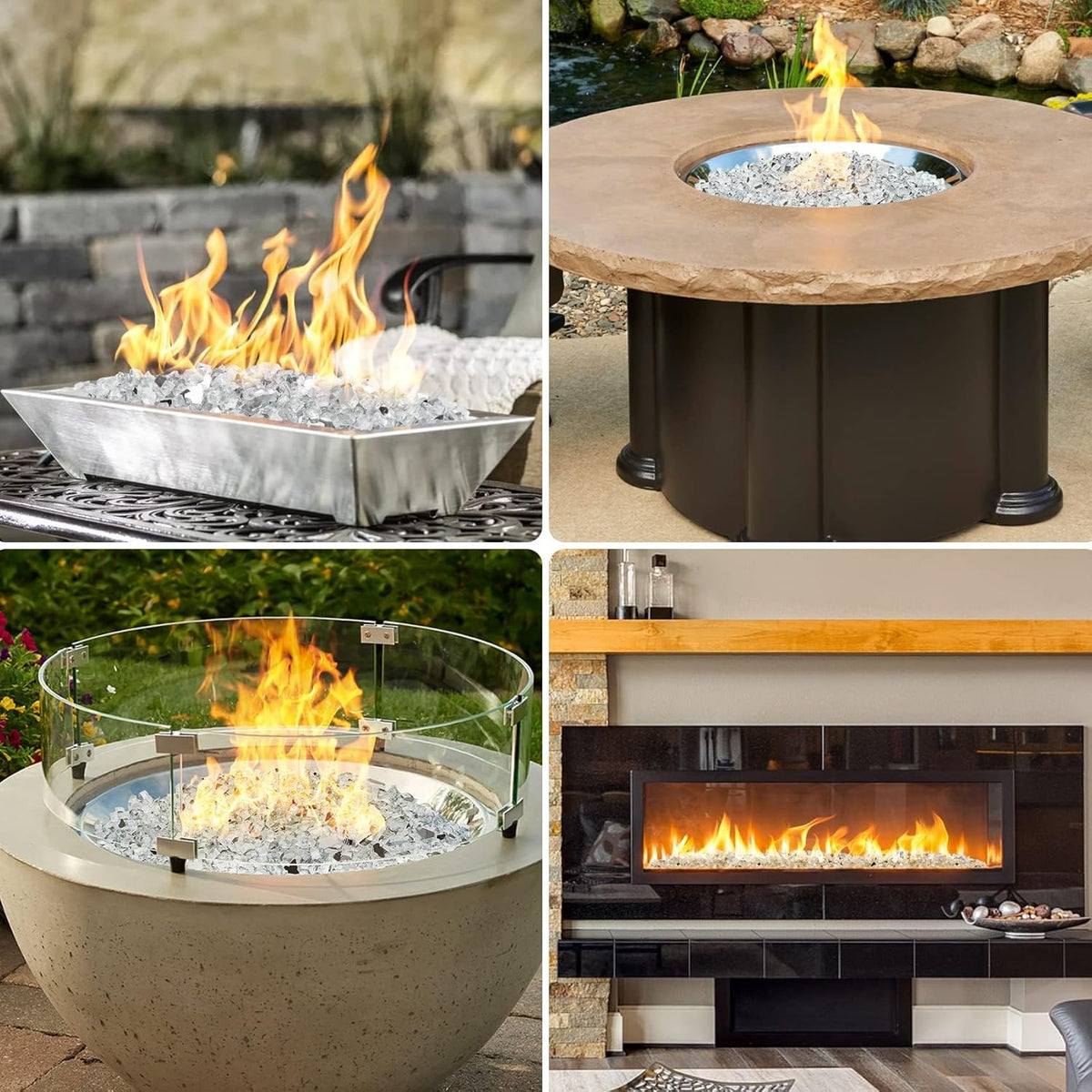 Mr. Fireglass 10 Pounds Fire Glass - 1/2 Inch High Luster Reflective Tempered Glass Rocks for Fireplace Fire Pit Table and Landscaping, Platinum