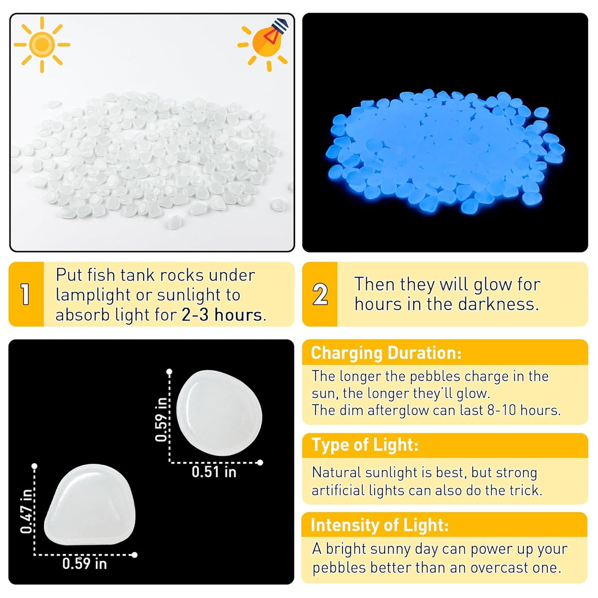 Glow in The Dark Rocks Outdoor Garden Pebbles Stones, 1.2Lbs White Fish Tank Glow Rocks Resin Glowing Pebbles for Garden/Aquarium/Planter/Walkway/Driveway