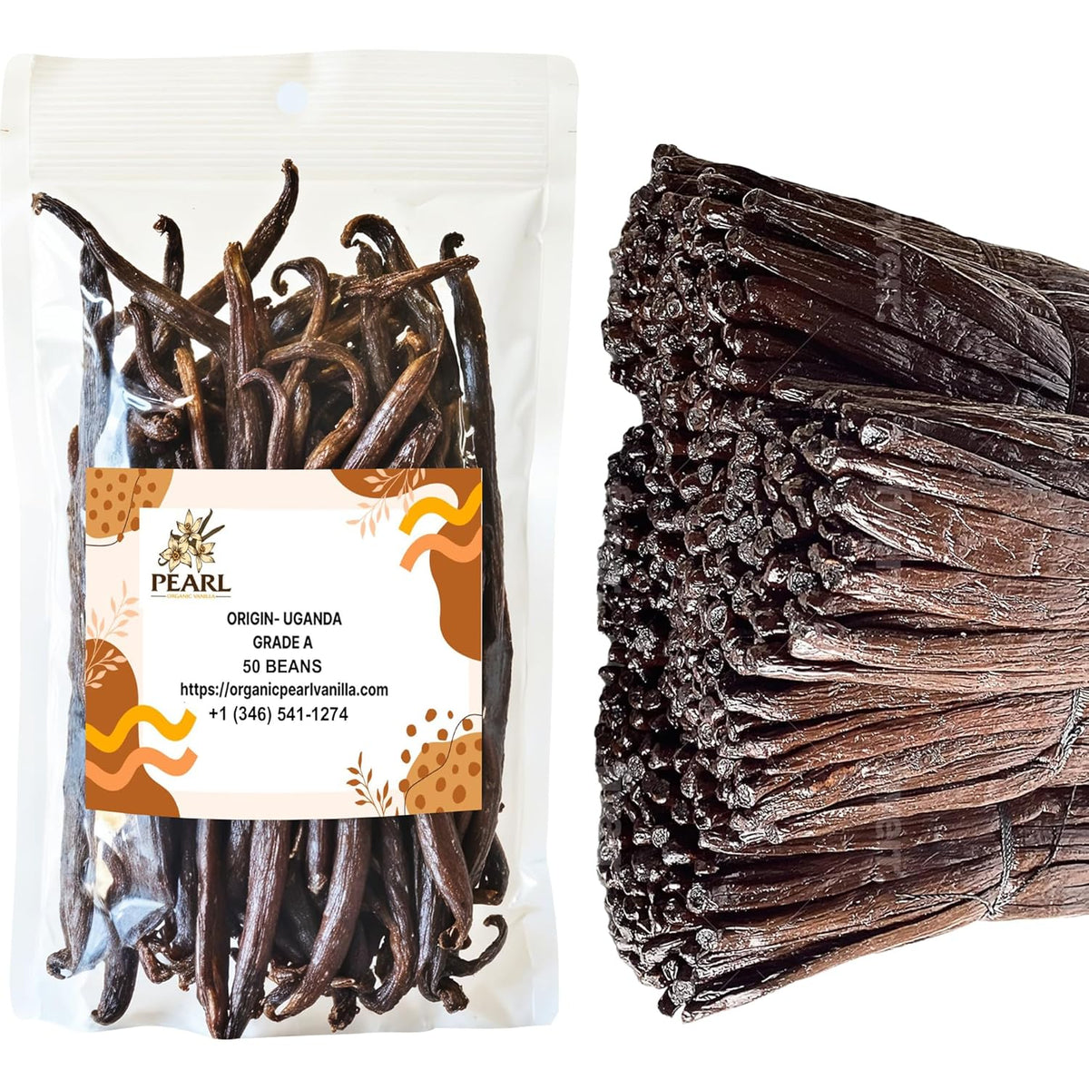 Uganda Vanilla Beans by Pearl Organic Vanilla - 50 Organic Whole Grade A Pods for Homemade Vanilla Extract, Baking & Brewing