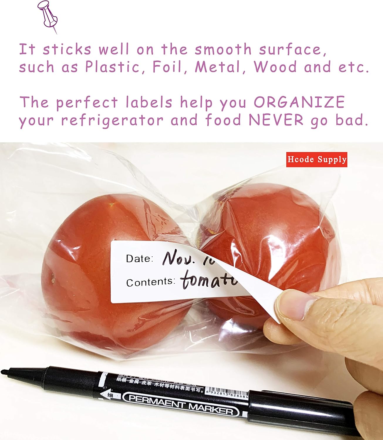 Hcode 2 x 3'' Self-Adhesive Removable Freezer Food Labels- Easy Clean Leaves No Residue- Cooler Food Storage Freezer Stickers Plastic Paper Perfect for Reusable Containers 300 Stickers