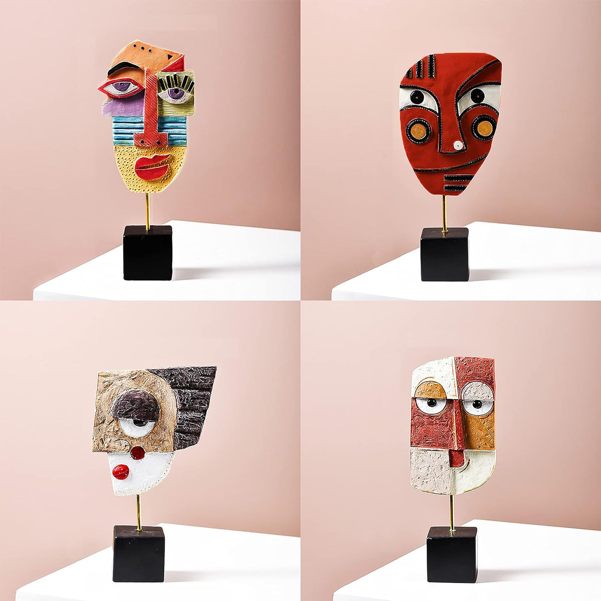 4 PCS - Handcrafted Statues Resin Abstract Sculpture for Home Decor Modern,African Art Tribal Figurines Decorations Items Accents Influencer Picks for Bookshelf,TV Stand,Living Room,Nightstand