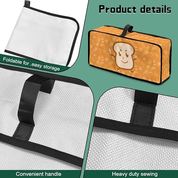 2 Slice Slim Toaster Cover Bread Print Toaster Cover 2 Slice Long Slot, Heat Resistant Easy to Fold and Store Dust Covers for Kitchen Small Appliances, Easy to Clean