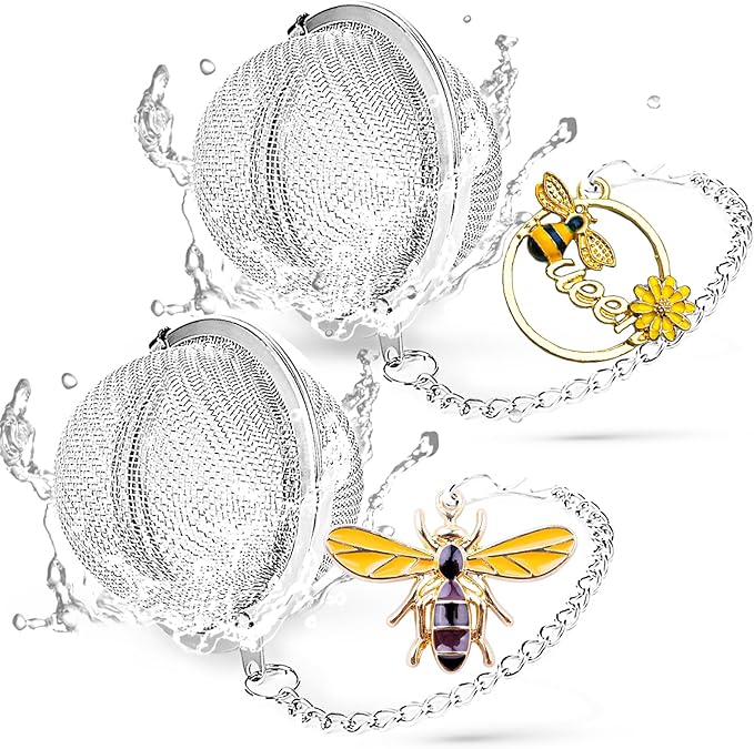 Tea Strainers for Loose Tea, Set of 2 TeaSanavie Stainless Steel Tea Ball, Tea infuser with Honeybee & Queenbee Charm