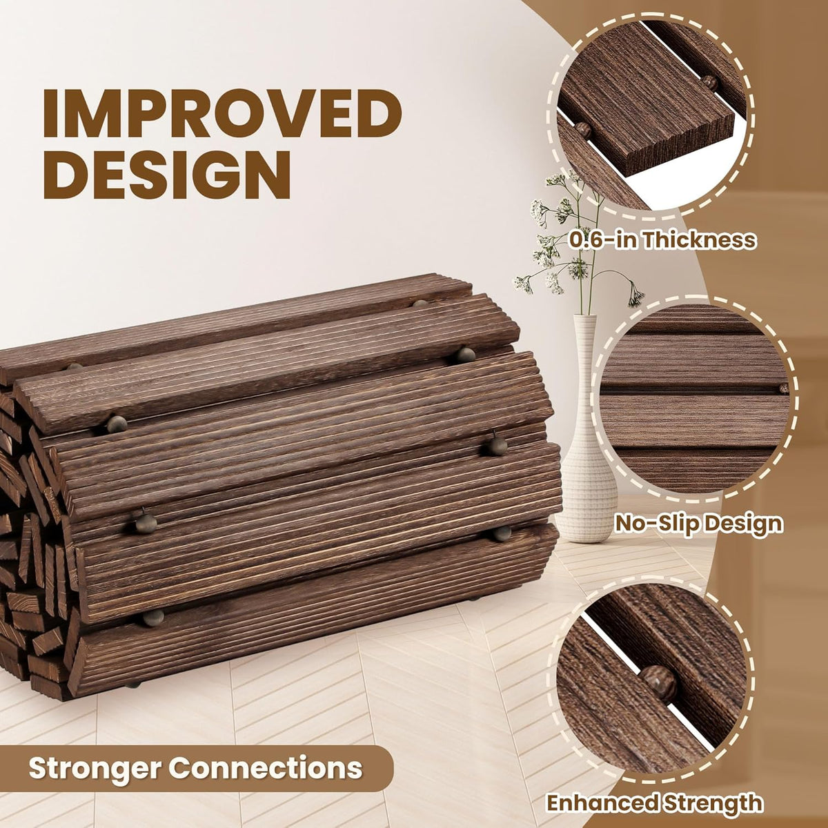6FT Wooden Garden Pathway, Roll Out Walkway for Patio, Backyard and Outdoor Decor, Weatherproof, Non Slip and Easy to Install, Perfect for Beach, Wedding or Lawn (Brown)