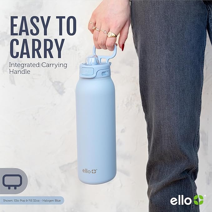 Ello Pop & Fill 40oz Stainless Steel Water Bottle with Quick Fill Technology, Double Walled and Vacuum Insulated Metal, Leak Proof Locking Lid, Sip and Chug, Reusable, BPA Free, Pastel Paradise