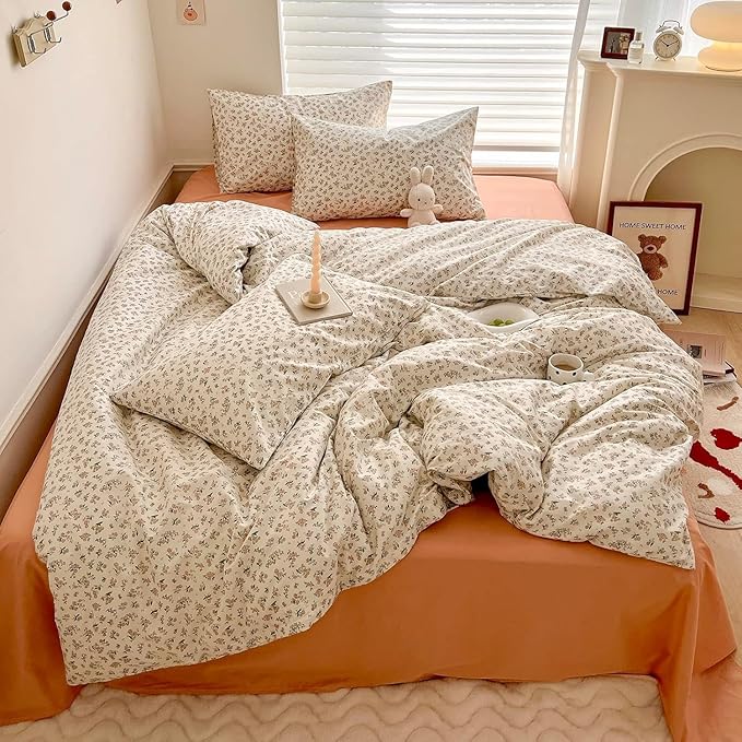 Boho Floral Comforter Set Twin XL Garden Style Bohemian Flowers Comforter for Twin XL Bed Fluffy Soft Girl Floral Bedding Comforter with 2 Pillowcases Vintage Botanical Comforter Set All Season
