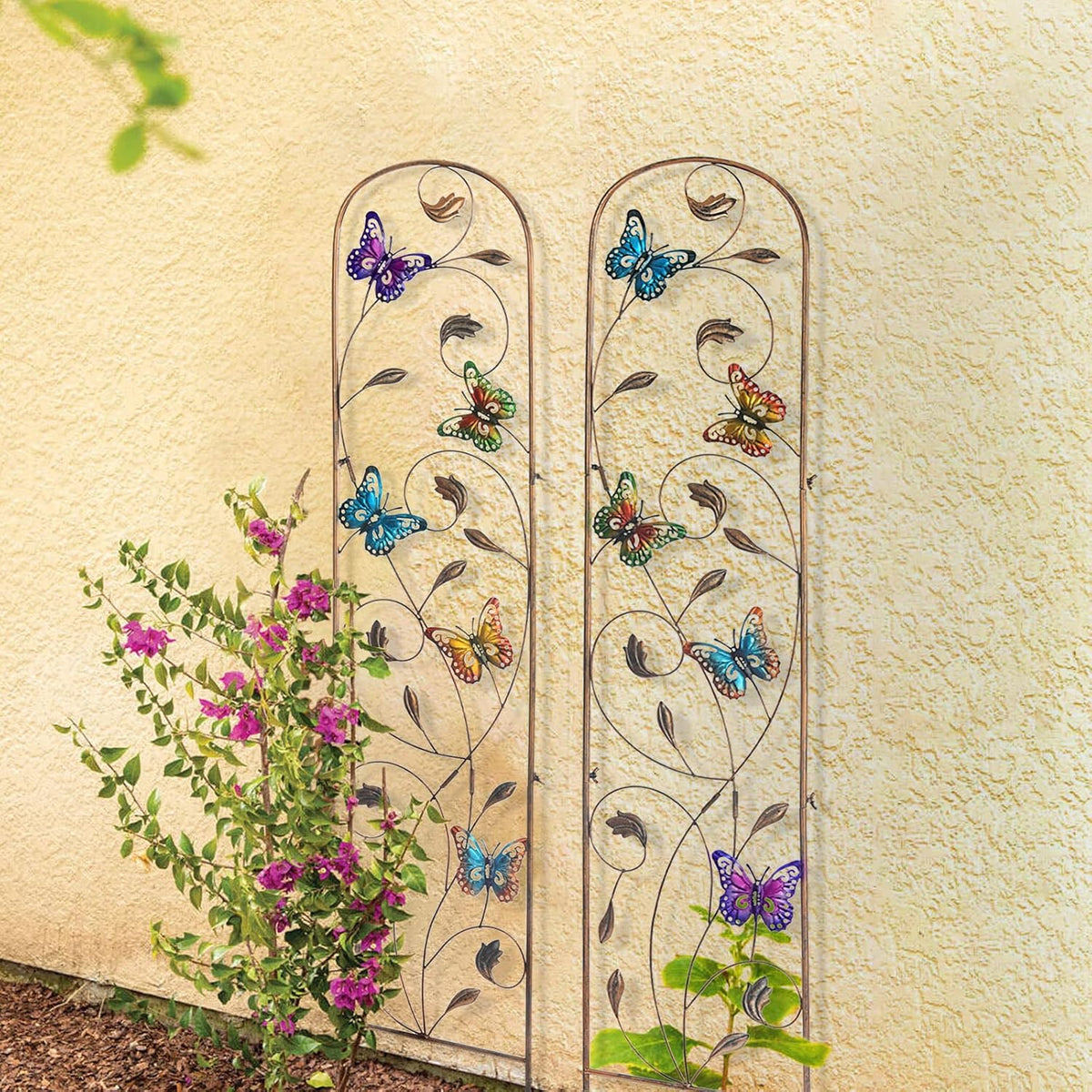 SUNNYPARK Set of 2 Butterfly Metal Garden Trellis for Climbing Plants, Decorative Vegetables Flowers Vine Trellis for Outdoor Patio 60'' H x 11'' W