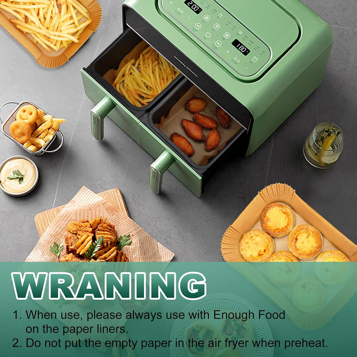 400Pcs Air Fryer Liners Disposable for Dual Basket, 8x5.5 Inch Parchment Paper Sheets, Rectangular Baking Liners for Ninja DZ201 DZ401, Chefman/COSORI 2-Basket Air Fryer, Oil Proof & Non-Stick