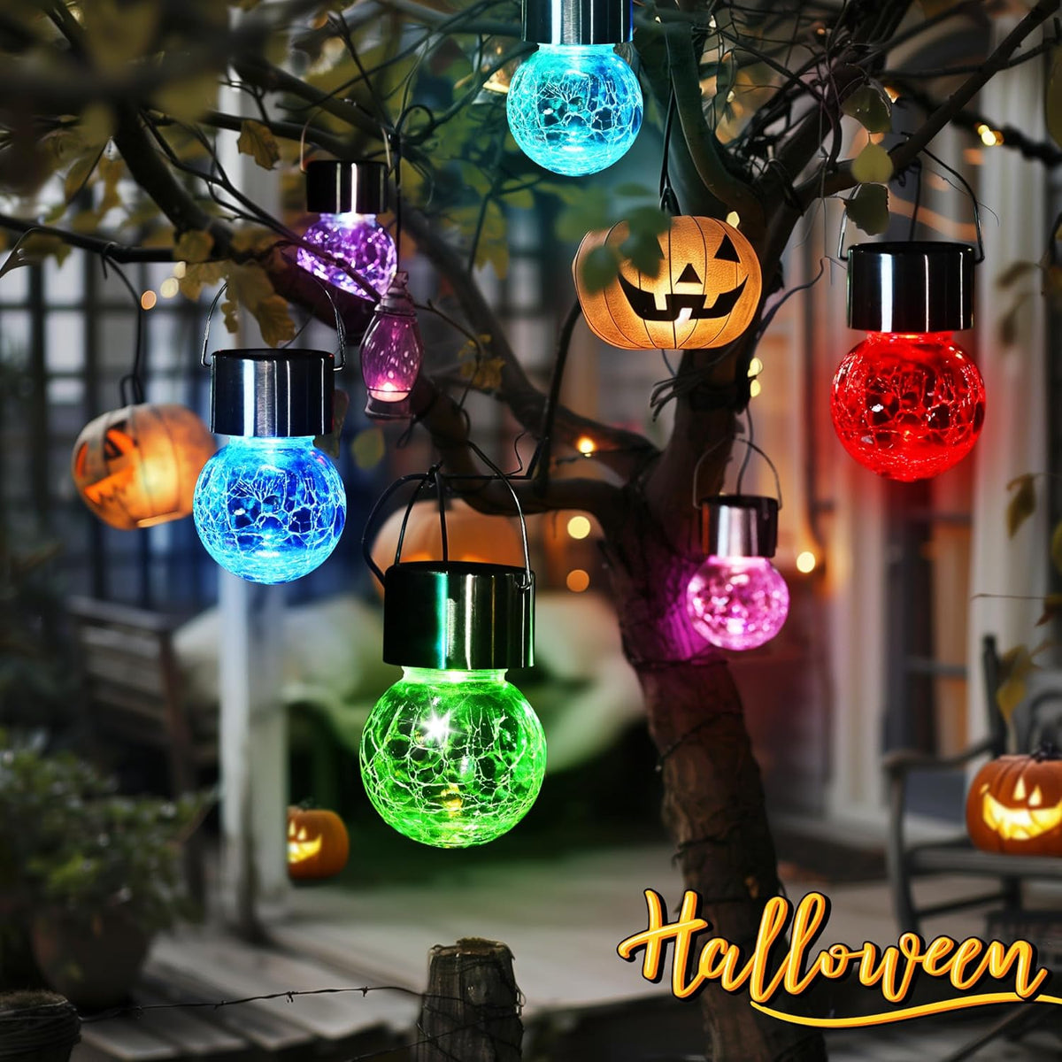GIGALUMI Solar Lights Outdoor Waterproof ,12 Pack Solar Hanging Lights Garden Decor,Gifts for Women Mom Grandma,Solar Outdoor Lights Lantern Cracked Glass for Yard, Fence, Tree(Color Changing)