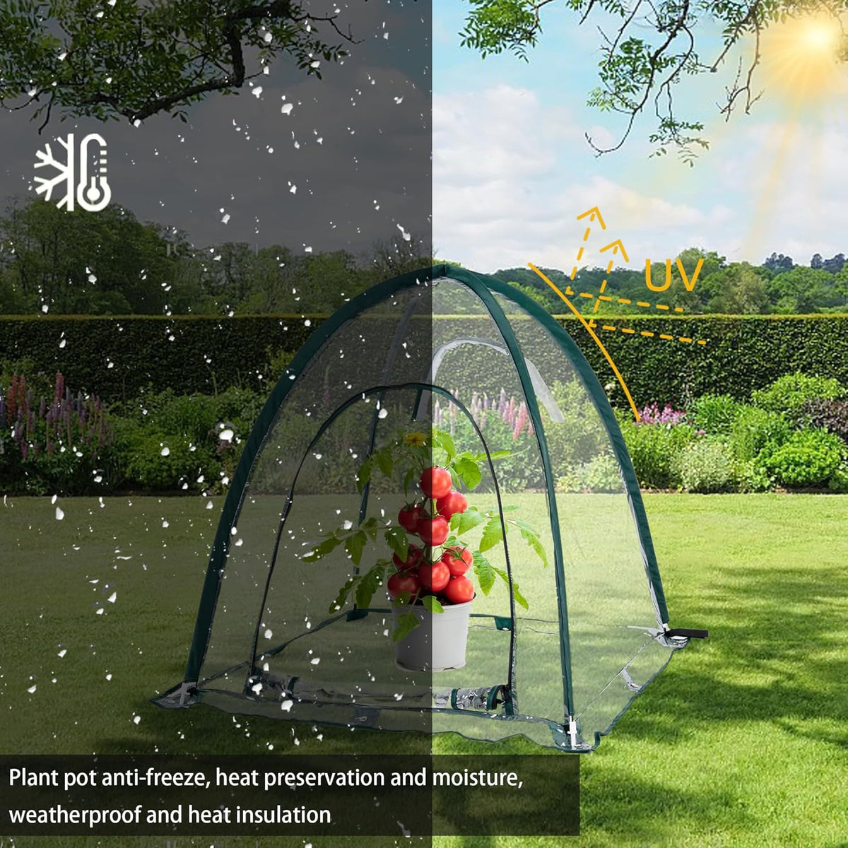 Portable Mini Greenhouse for Winter Gardening - Transparent PVC Pop Up Plant Protector Cover for Heat Preservation in Backyard