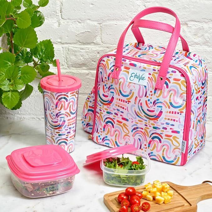 Fit & Fresh Lunch Bag For Women, Insulated Womens Lunch Bag For Work, Leakproof & Stain-Resistant Large Lunch Box For Women With Containers, Tumbler and Ice Pack, Zipper Closure Wichita Bag Rainbow