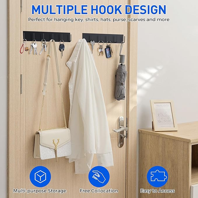 2Pcs Magnetic Key Holder Wall Mount, Magnetic Key Rack Hanger With 6 Hooks For Metal Front Door, Magnetic Utensil Holder For Fridge, Strong Magnet Hanger Hook For Hanging Purse Kitchen Grill Tool Coat