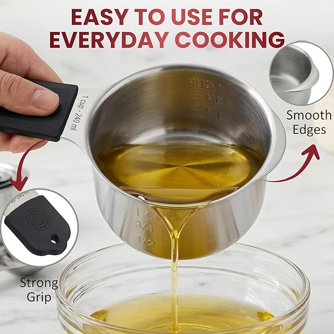16-Pcs Measuring Cups & Magnetic Spoons Set with Leveler, Food-Grade Stainless Steel, Stackable Design, Silicone Handles, Precise Metal Measuring Cups and Spoons Set for Cooking & Baking (Black)